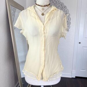 Metro Wear Butter Yellow 100% Silk Romantic Frilly Babydoll Button Up M